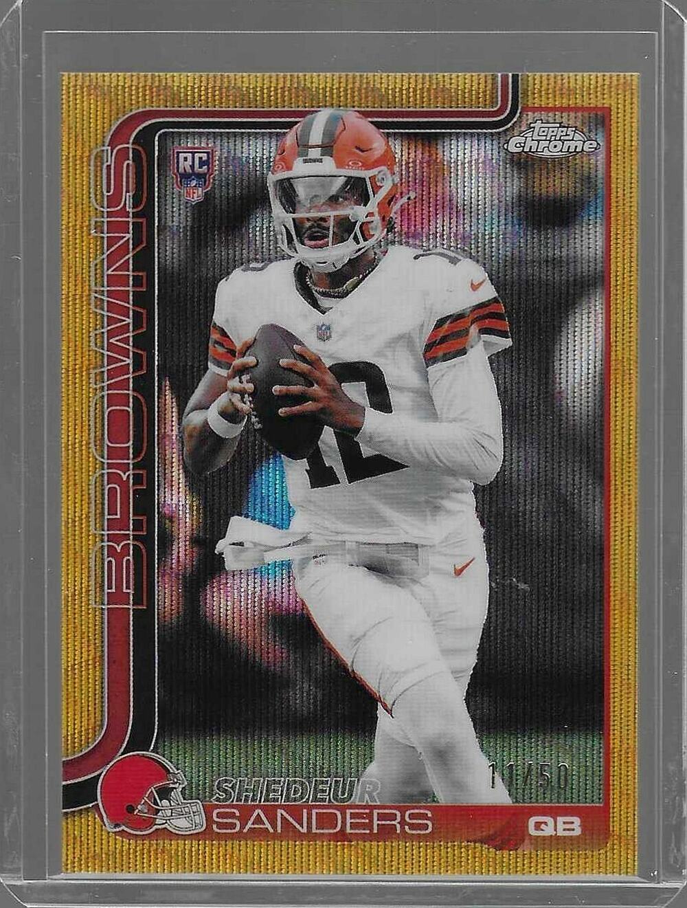 2025 Topps Chrome Shedeur Sanders Gold Wave /50 (RC) Refractor #315 Browns